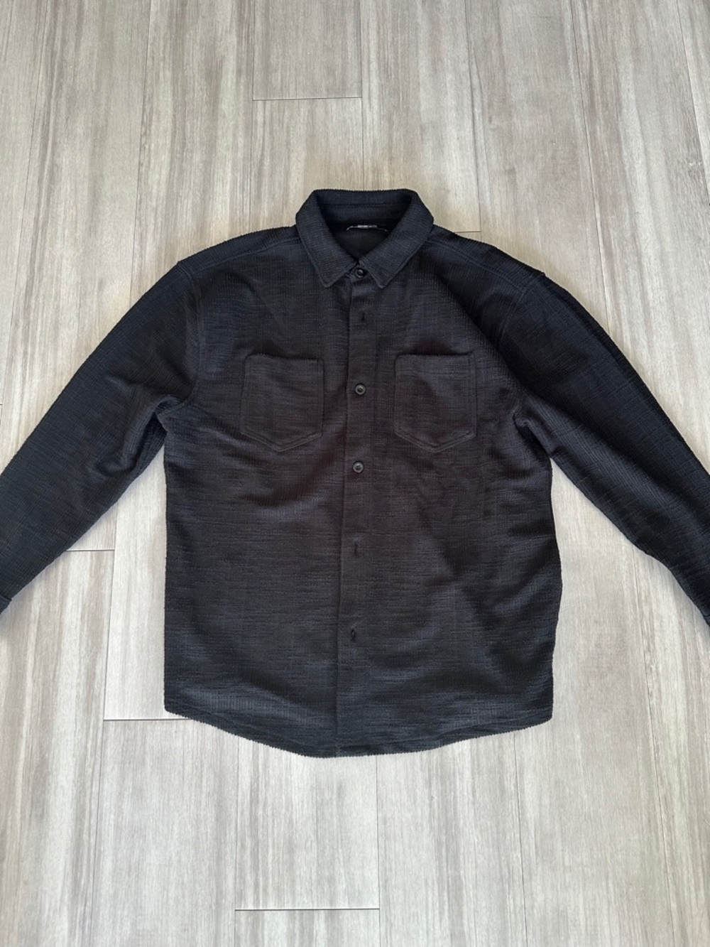 Black Textured Button-Up Shirt Jacket (XL)
